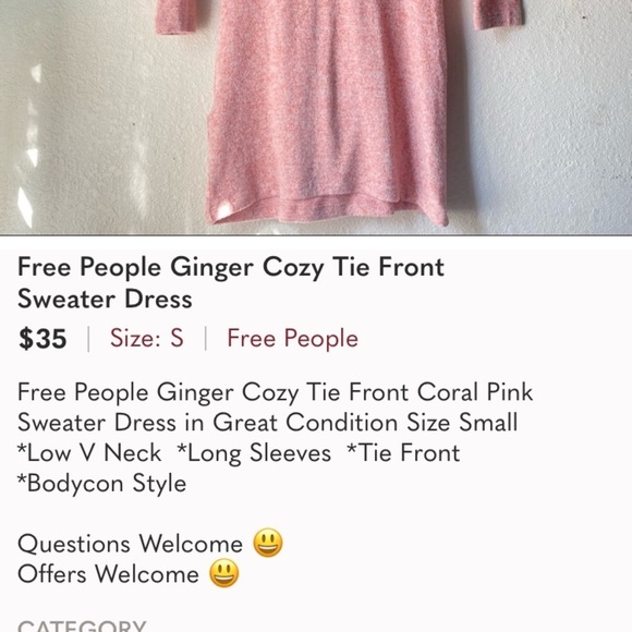 Free People Ginger Cozy Tie Front Sweater Dress Light Pink size XS NWOT​​ - Picture 9 of 9
